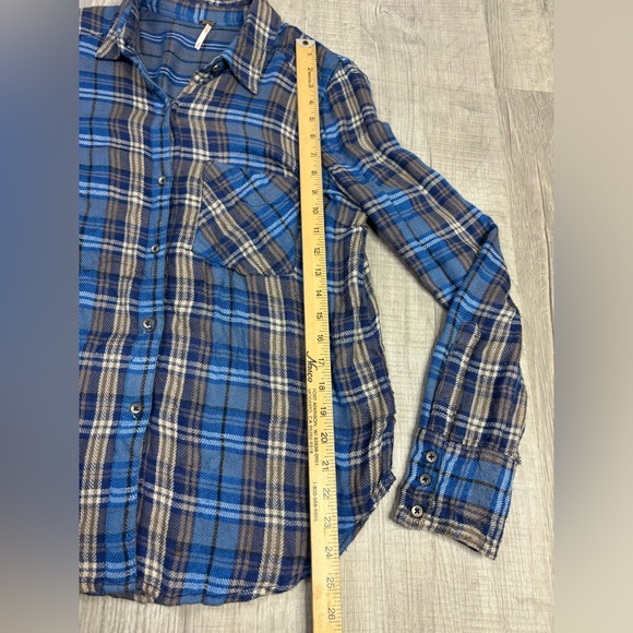 Free People Joplin Blue Plaid Button Up Shirt Size Small - Picture 3 of 6
